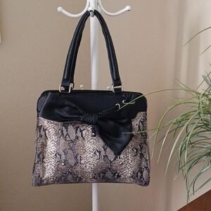 Jessica Simpson Faux Snakeskin Bowed Satchel Shoulder Bag